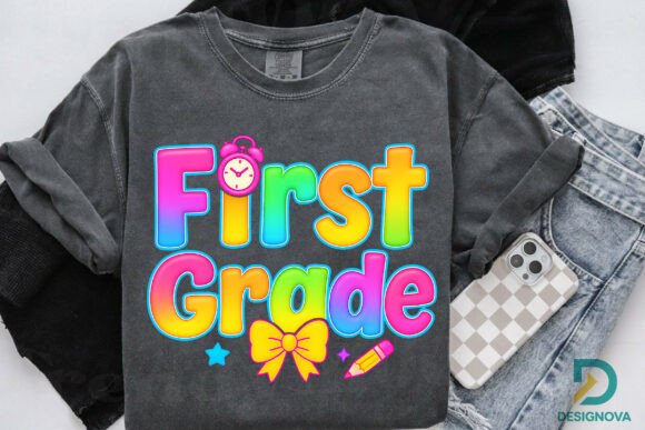 Colorful First Grade Back to School PNG