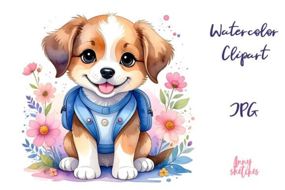 Cute Puppy with Backpack – Back to School JPG Clipart: A Must-Have for Adorable Educational Designs