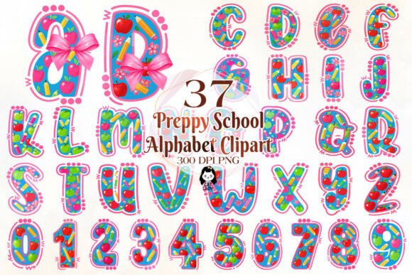 Preppy Back to School Alphabet Clipart