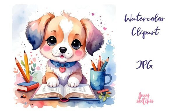 Studying Puppy at Desk – Back to School Clipart JPG: A Cute Addition to Your Educational Designs