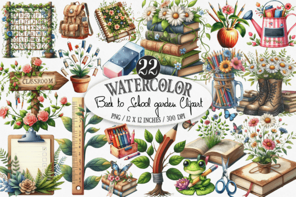 Watercolor Back to School Garden Clipart: A Versatile Digital Asset for Creative Projects